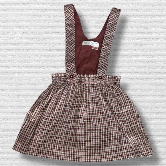 Zara 2-3years Girl Dark Red Checkered Cotton Dungaree Pinafore Dress School - Picture 1 of 5